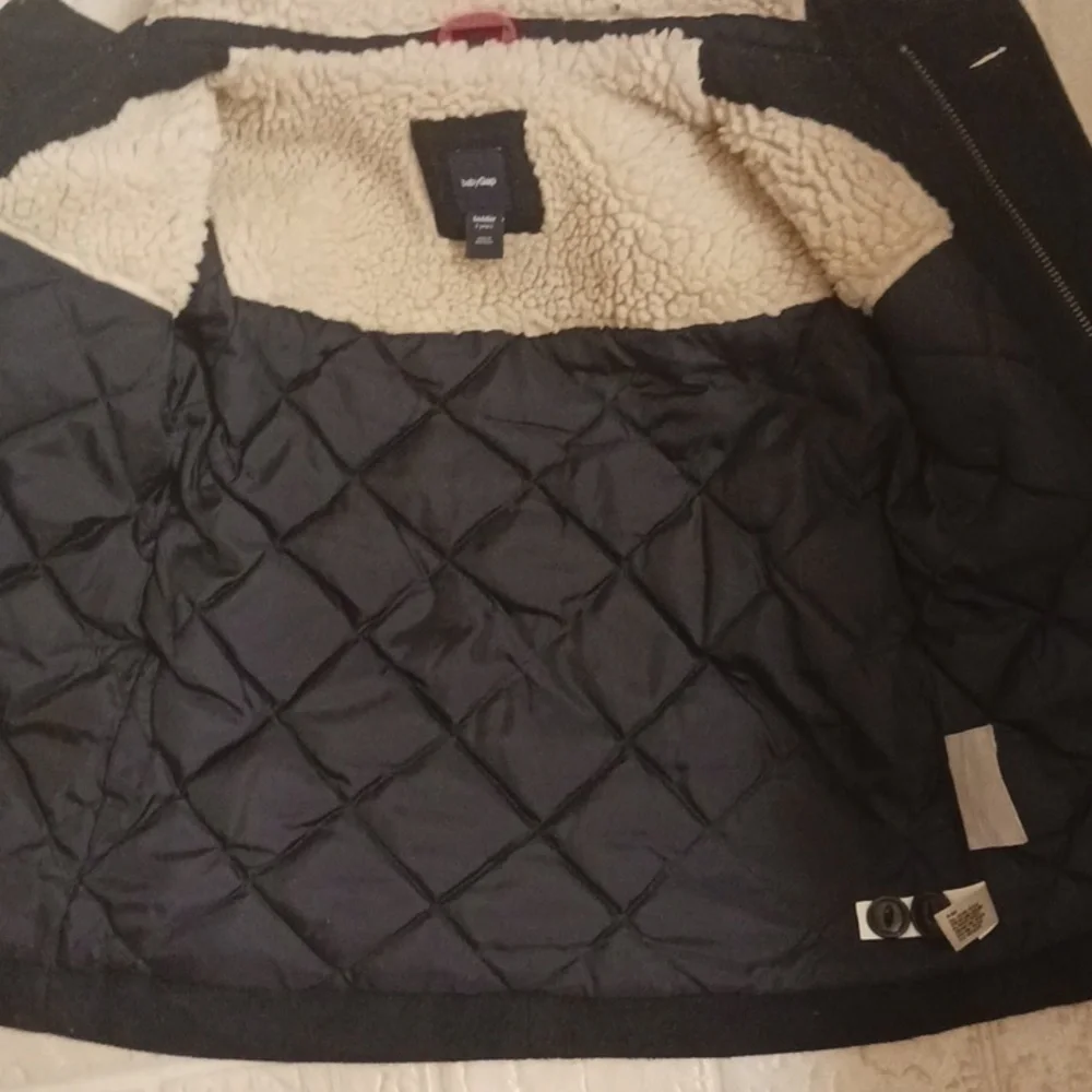 Baby Gap Wool Navy Blue Peacoat Warm Winter Faux Fur Hood Size 2 years